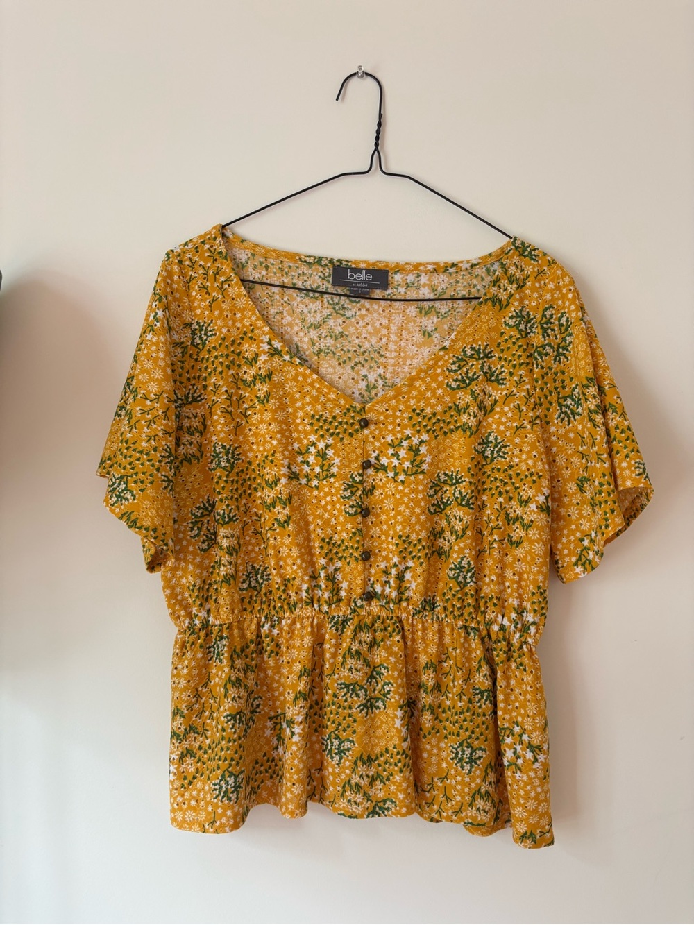 Yellow Floral V-Neck Peplum Top